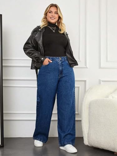 Image of KOTTY Women's Plus Size Straight Fit High Waist Wide Leg Jeans for Stylish Trendy Look