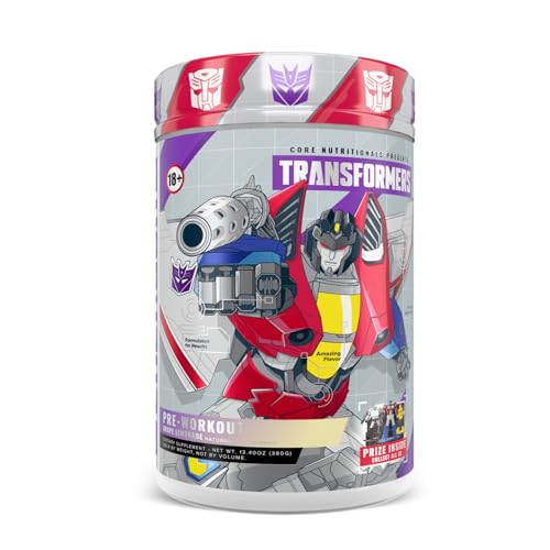 Image of Core Nutritionals Transformers Energon Pre Workout | 300mg Paraxanthine | No Crash Energy & Focus | Free Prize Inside - Starscream | 20 Servings (Grape Lemonade)