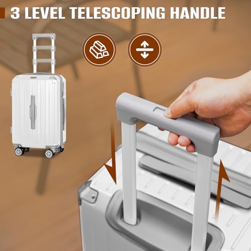 Romswi Suitcase Set with TSA Lock Cup Holder, Hardside Spinner Suitcase with Duffel Bag, Lightweight Durable PC+ABS White 5 PCS(20/24/28inch)2