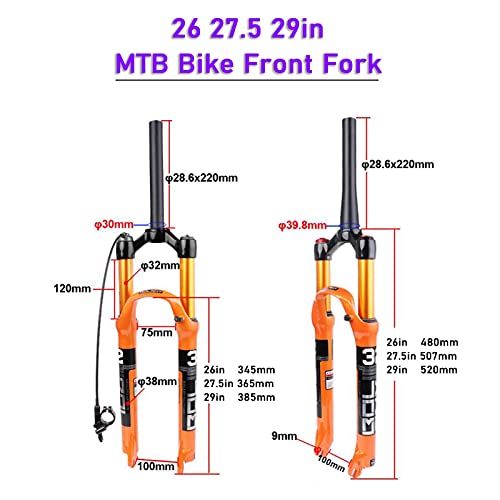 Fourche de VTT à air anti vibrations en magnésium pour roues 27.5 et 29 pouces - 3