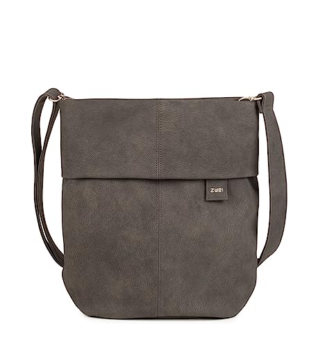Zwei Damen Handtasche Mademoiselle.M M12 Umhängetasche 7 Liter Crossbody Bag, Schultertasche in DIN-A4-Größe, Schlüsselring, Geheimfach, inkl. extra kurzen, abnehmbaren Schultergurt (nubuk-stone)