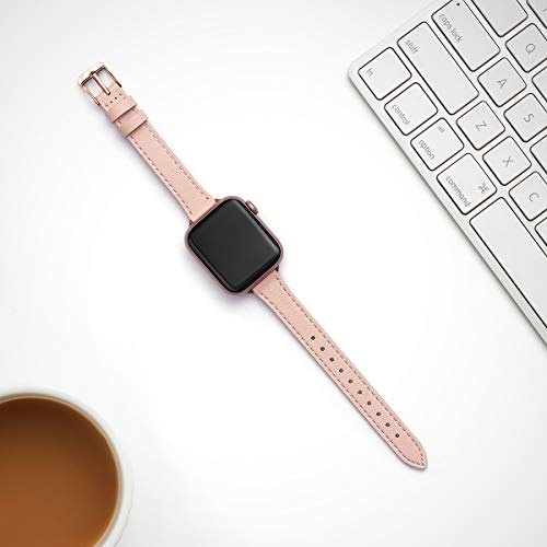 SUNFWR Compatible with Apple Watch Strap 38mm 40mm 41mm 42mm 44mm 45mm,Genuine Leather Strap Replacement,Slim&Thin Wristband for iwatch Series 7/6/5/4/3/2/1,SE (38mm 40mm 41mm - Image 4
