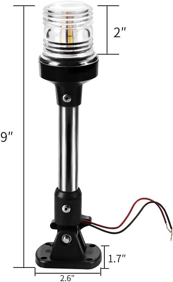 DDL Anchor Light,White LED Stern Light for Boat 3 Nautical Mile Bimini Top Lights Fold Down Pontoon Light All Round 360 12~24V, 9''