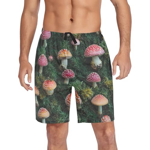 Men's Short Pajama Bottoms Red Mushroom Plant Funny Home Casual Sleep Pants4