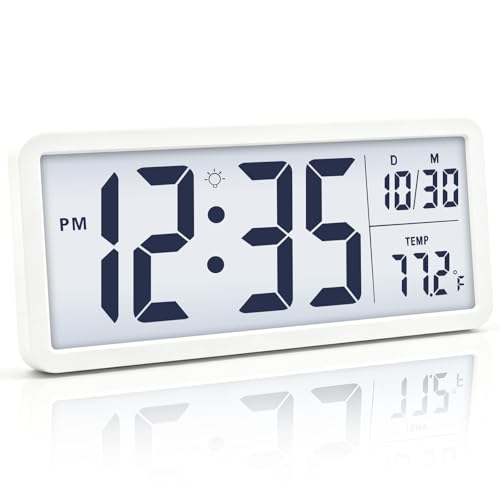 JoFomp 10.5" Large Digital Wall Clock Battery Operated with Backlight, LCD Display Desk Digital Clock with Temperature/Date/Time - 12/24H, Simple Modern Wall Clock for Living Room Decor Bedroom Office