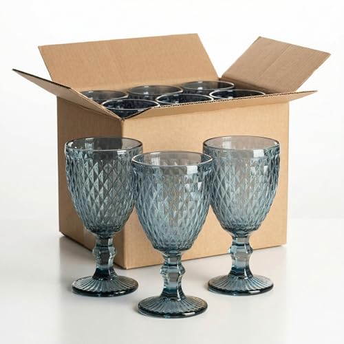 Solycarpa Juego De 48 Copas Azul. Copa de Cristal Transparente para Fiesta, Boda o Bautizo Original y Resistente. Copa De Vino Personalizada para Cava o Gin Tonic.