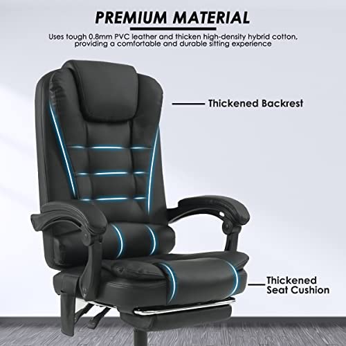 Hoffree Executive Massage Office Chair With Footrest Reclining Home Office Chair Soft Leather High Back Computer Desk Chair With Lumbar Support Padded Armrest Adjustable Black #TOP5