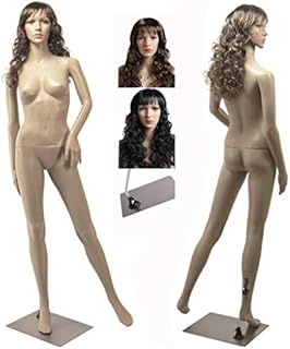 Eurotondisplay female Mannequin full body manikin with 2 free long curly wigs (dark brown and black) and metal stand Head and arms can be rotated