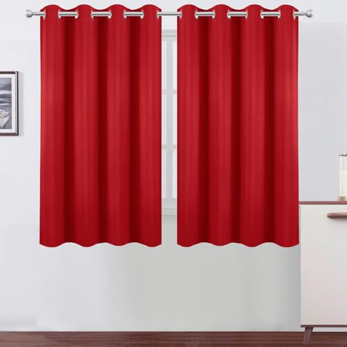 Image of LEMOMO Blackout Curtains 66 x 54 Inch Long Bright Red Curtains Set of 2 Panels Room Darkening Curtains for Bedroom and Living Room
