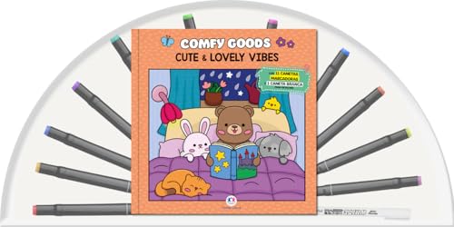 Cute and lovely vibes – Livro para colorir com 12 canetinhas: