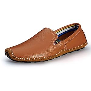Mannen Casual Loafers Lederen Ademend Mode Slip Op Rijden Schoenen, Rood Bruin 1, 41 EU