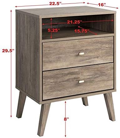 Prepac Milo 2-drawer Tall Nightstand with Open Shelf, Drifted Gray