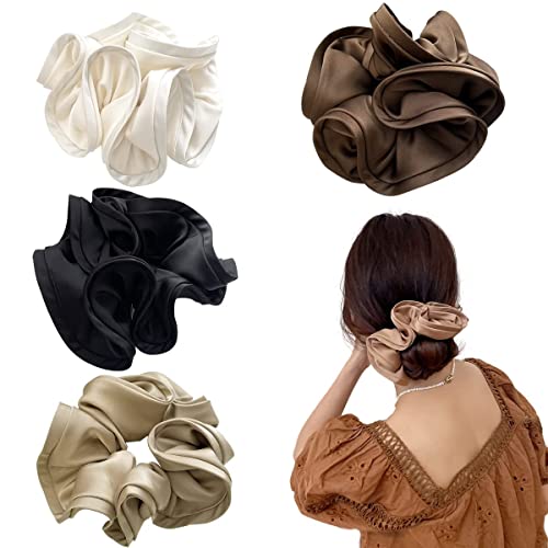4 Pcs Oversized Satin Scrunchies,Soft Silk Elastic Hair Band Fashion Headbands Ponytail Holder Scrunchies For Women Ladies #TOP24
