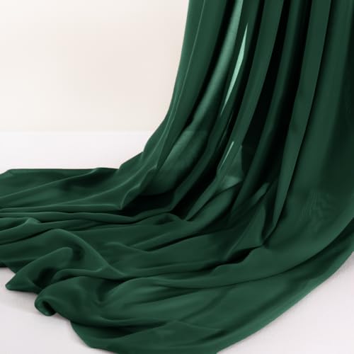 Image of Emerald Green Chiffon Fabric by The Yard Continuous Arch Fabric 3 Yards | Pre-Cut Chiffon Draping Panels Airy Wedding Arch Draping Fabric 60 inch Wide for Events Backdrop Ceiling Decor DIY Craft Use