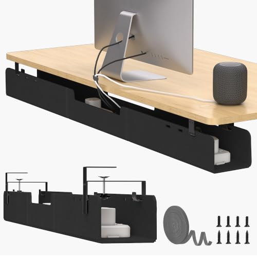 Image of No-Drill Under Standing Desk Cable Management,47.2 inch L,Black