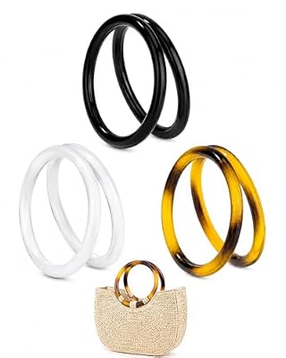 QEDBOJE manici per borse uncinetto 6 Pezzi (3 Paia) in Resina Effetto Tartaruga Nero Bianco | Maniglie per Borse Fai da Te, Uncinetto, Ricambio, Accessori Artigianali Borsa