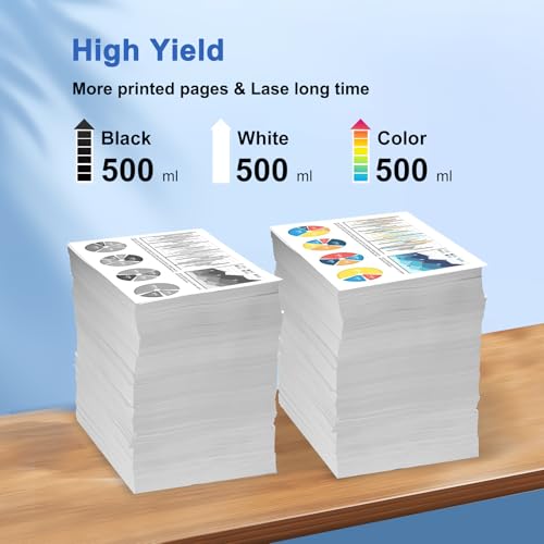 Oritdge DTG Tinte 500ml, DTG Ink Direct to Garment Printing Ink für Textilien Kompatibel mit SureColor F2000, F2100, P600, P800 DTG Drucker und alle Epson Druckkopf DTG Drucker(2W+1B+1C+1M+1Y)