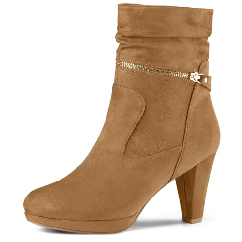 Allegra K Botas de tacón alto con plataforma y cremallera para mujer, marrón (Marrón), 37.5 EU
