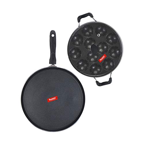 Image of SUMEET Aluminium NonStick Argent Cookware Set (Silver, Dosa Tawa - 26.5Cm , Grill Appam Patra with Glass Lid - 12 Cavity - 22cm Dia)