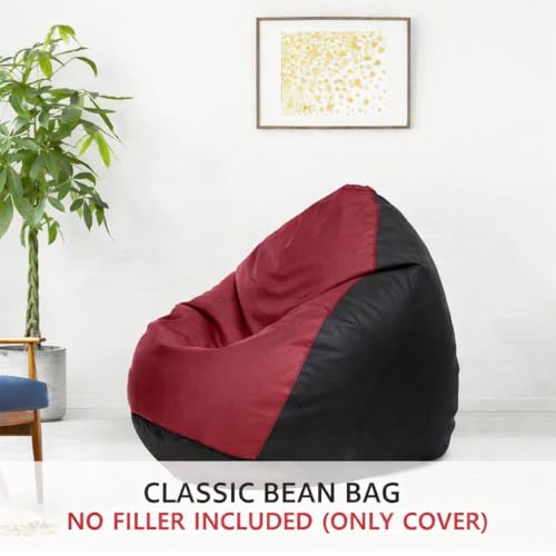 Image of Amazon Brand - Solimo Classic Bean Bag Cover 4XL Without Beans, Faux Leather Bean Bags Cover with Handle & Zipper, Bean Bag Cover for Living Room, 6 Months Warranty (Black & Tan)