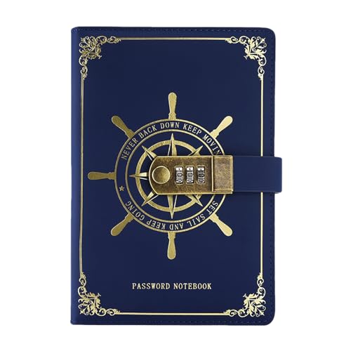 Diario de cuero, diario de contraseñas náutico con compartimento para tarjetas y para bolígrafo, cuaderno de escritura diario personal con cerradura, para niños, adolescentes, niñas, mujeres