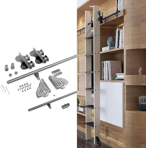 Retractable Rolling Ladder Hardware Kit for Indoor/Loft Use Library Sliding Ladder Rail with Round Track DIY Home Decor Accessory Easy Installation No Ladder Included