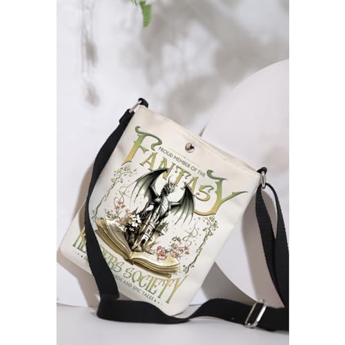 MAOFAED Proud Members of Fantasy Readers Society Crossbody Bag, Mythical Creature Lover Gift, Book Dragon Gift4