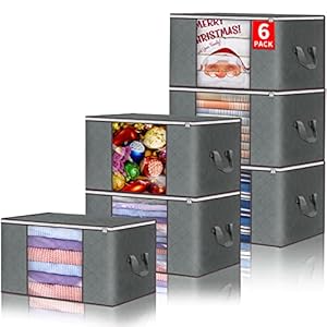 Clothes Storage Bags Foldable Blanket Storage Bins for Closet Organizers Storage Containers with Durable Handles Thick Fabric for Clothing Comforter Blanket Bedding Organization and Storage 6 Pack
