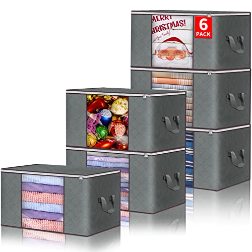Clothes Storage Bags Foldable Blanket Storage Bins for Closet Organizers Storage Containers with Durable Handles Thick Fabric for Clothing Comforter Blanket Bedding Organization and Storage 6 Pack, 17.99,