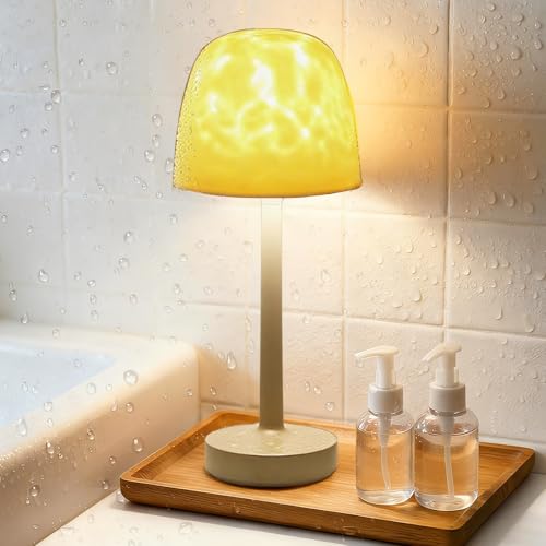 Waterproof LED Shower Light, AquaSpa Rechargeable Bathroom Lamp with 16-Color Ocean Wave Projection, Touch & Remote Control, Cordless Ambient Lamp for Shower or Bathtub