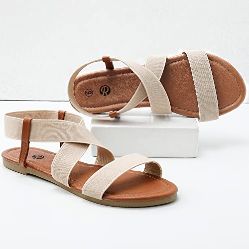 Rekayla Flat Elastic Sandals for Women Beige 10 - Thumbnail 3
