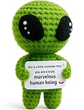 Christmas Stocking Stuffers for Adult - Appreciation Crochet Alien Plush with Positive Message Card- Friends Ornaments for Xmas Tree, Office White Elephant Exchange, Birthday Gifts for Men Women