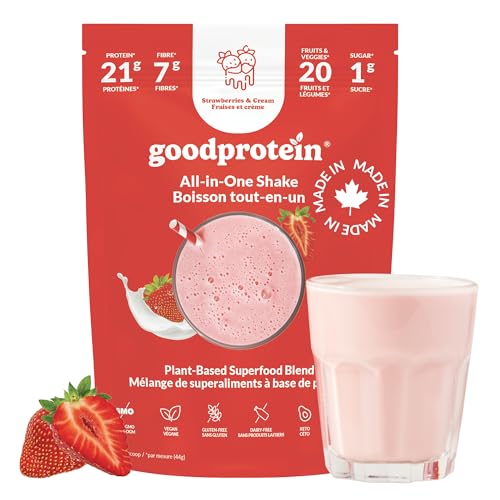 Good Protein - Good Protein Vegan Plant-based Protein Powder 100% Natural, Non-GMO, Dairy-free, Gluten-free, Soy-free, No Added Sugar and Nothing Artificial. Strawberries & Cream All-in-One Shake 440 grams