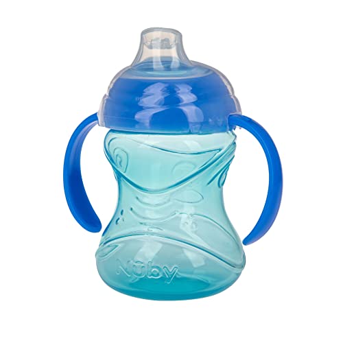Nuby 3 Piece No-Spill Grip N’ Sip Cup With Soft Flex Spout, 2 Handle With Clik It Lock Feature, Boy, 10 Ounce #TOP3