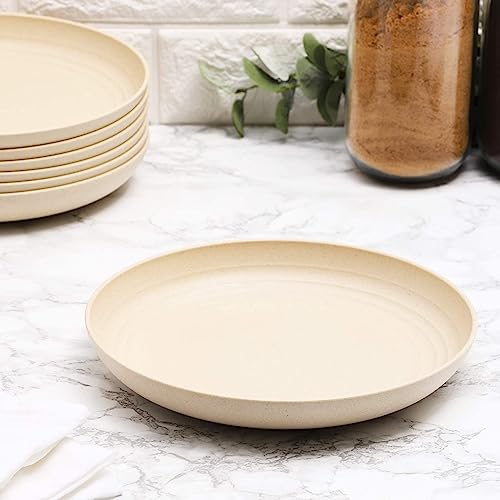 Juvale 6-Pack Wheat Straw Plates 8.75" Unbreakable Dishwasher & Microwave Safe Eco-Friendly Tableware, Beige #TOP1