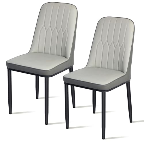 SKY-TOUCH Modern PU Leather Dining Chair High Back with Soft Seat Metal Side Legs Grey 44x40x90cm Ideal for Kitchen Dining Room Living Room and Vanity set of 2