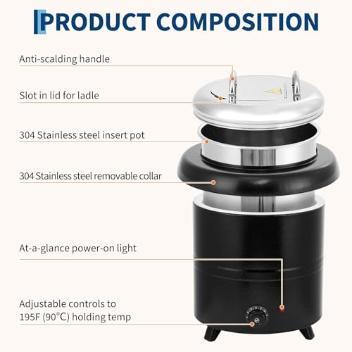 Image of GarveeHome Soup Warmer, 13.7 Qt Commercial Grade Soup Kettle with Swing Lid and Detachable Stainless Steel Insert Pot, Food Warmer with Anti-Scald Handle for Restaurants, Buffet, Catering