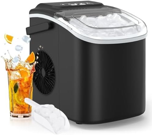 PALINTH Eiswürfelmaschine, Eiswürfelbereiter 9 Würfel in 6 Minuten fertig, Selbstreinigende Kleine Eiswürfelmaschinen mit tragbarem Griff für Küche, Büro, Bar und Party (1.2L)