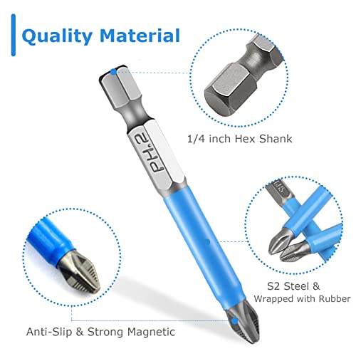 Elvielsl Screwdriver Bits Set, 12 Pcs S2 Alloy Steel Magnetic Anti Slip Screwdriver Bit Ph1 Ph2 Ph3 Pz1 Pz2 Pz3 Impact Driver Bit Set 1/4 Inch Hex Shank Cross Drill Bit For Power Tool (50Mm) #TOP3