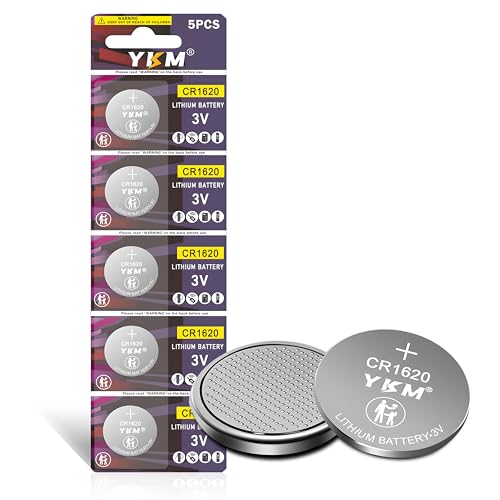 YKM 5PCS CR1620 CR 1620 DL1620 BR1620 80mAh High Capacity 3V Lithium Battery for Car Key Fob Watch Keyless Remote Key Scale