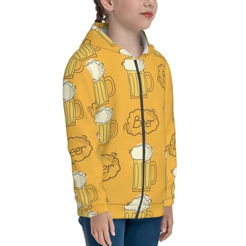 Cartoon Beer Mug Kids Pullover Hoodies Boys Zip Up Sweatshirts Girls Athletic Clothes with Pocket4