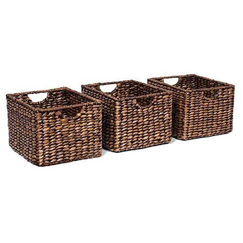 Birdrock Home Storage Shelf Baskets With Handles - Set Of 3 - Abaca Seagrass Wicker Basket - Pantry Bathroom Shelves Organization - Natural Under Shelf Basket - Handwoven (Brown Wash) #TOP4