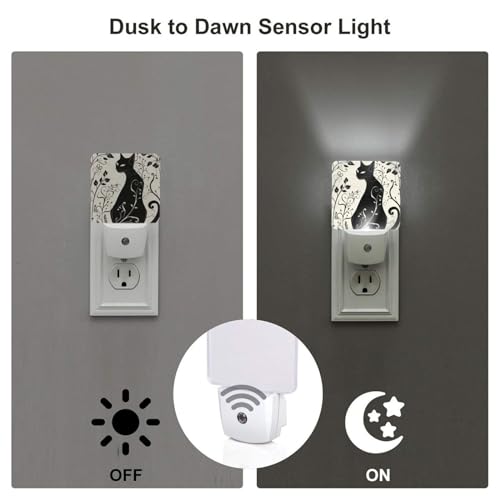 Image of Led Night Light, Black Cat Decorative Plug in Nightlights,with Smart Auto Dusk to Dawn Night Light for Bedroom, Kitchen, Nursery, Bathroom