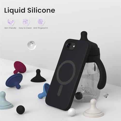 Image of DIZORO Magnetic Silicone Case Compatible for iPhone 16e 6.1-Inch, Compatible with MagSafe, Silky Soft Touch, Shock Absorbing Phone Cover with Camera Lens Full Protection - Black