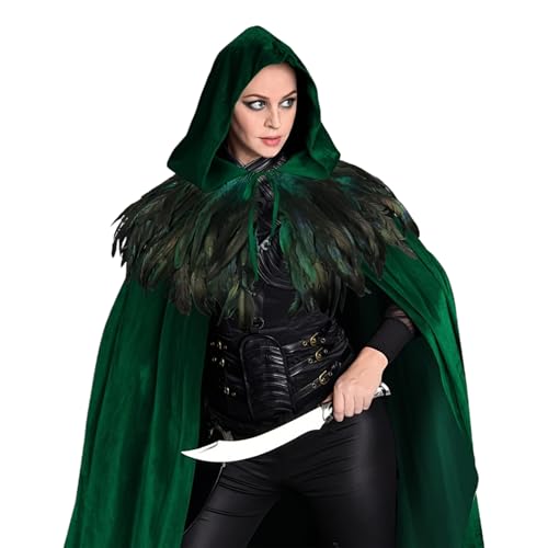 Capa con Capucha para Mujer, Halloween con Capa con Capucha, Disfraz de Terciopelo | Dynamic Vampire Hoodedss Cloak, Capa Unisex para Bruja renacentista, Adultos, Hombres, Mujeres, , Cosplay