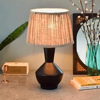 Brick Brown ? Premium Wooden Eclipse Lamp with Shade & Bulb | Lamps for Home Decoration | Bedside Lamp | Night Lamp for Living Room | Lamps for Study Room | Night Lamp for Bedroom Side Table