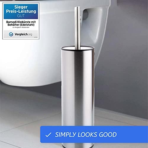 Bamodi Toilet Brush and Holder - 2 Free Standing Stainless Steel Toilet Brushes - Closed Hideaway Design Loo Brush Silver