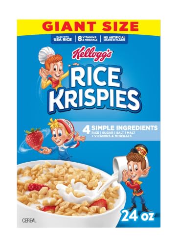 Kellogg's Rice Krispies Cold Breakfast Cereal, 8 Vitamins and Minerals, Rice Krispies Treats, Giant Size, Original, 24oz Box (1 Box)