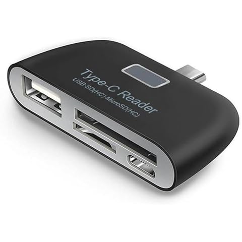 Type-C Card Reader, Multifunctional Smart 4 in 1 Laptop PC Durable Phone TF Micro SD with Micro USB Charge Port USB 3.1 Universal Type C Adapter OTG(Black) Cover
