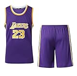 Verwendet für Nr. 23 Lebron James Fans Los Angeles Lakers Jungen Mädchen Basketball Jersey Sets Basketball Uniformen Kinder Sommer Weste Shirts Shorts Set-Purple-S